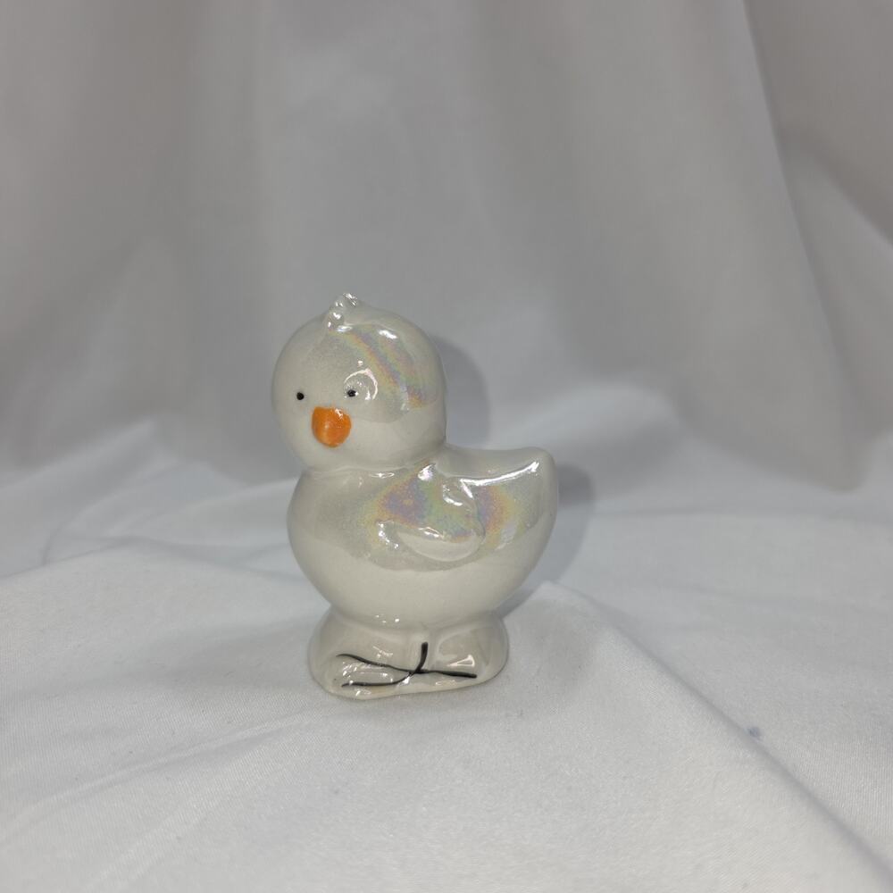 Ceramic Chick Figurine White Iridescent Pearlescent‎ Easter Bird